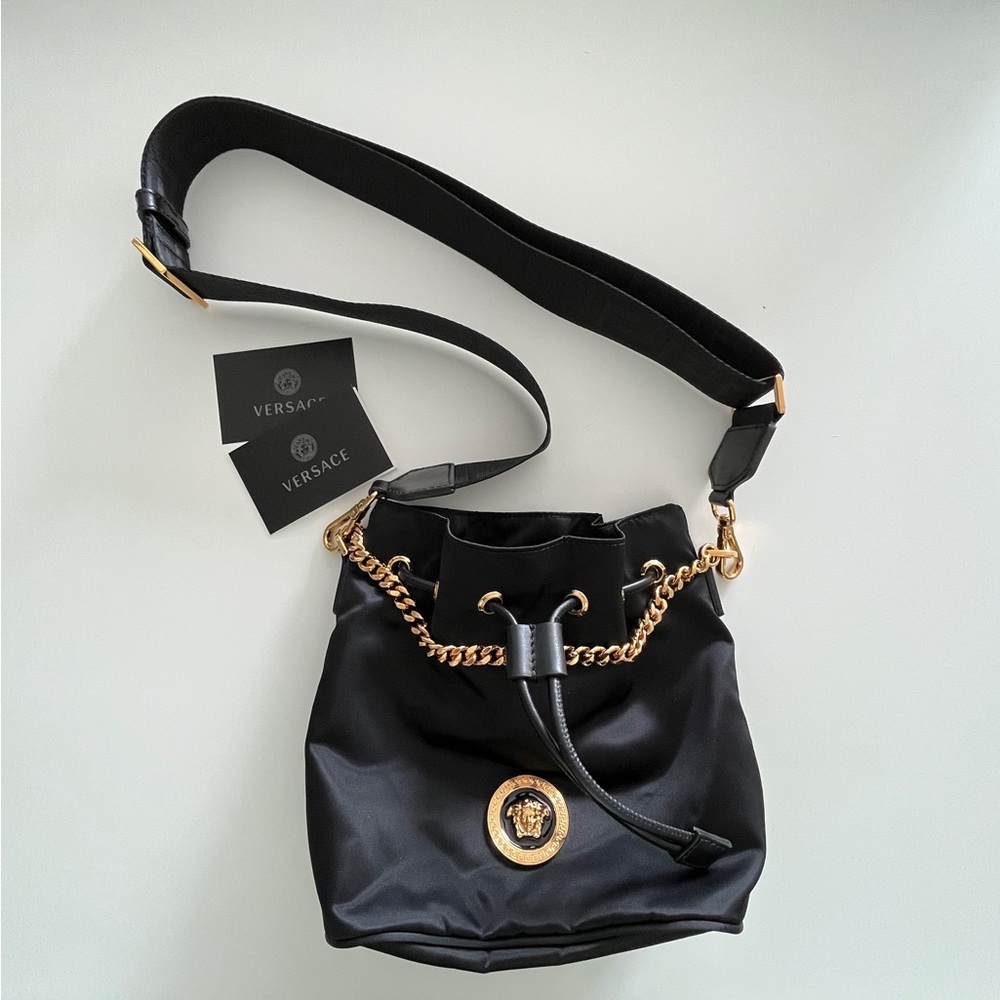 Versace Black Crossbody Bag with Gold Accents